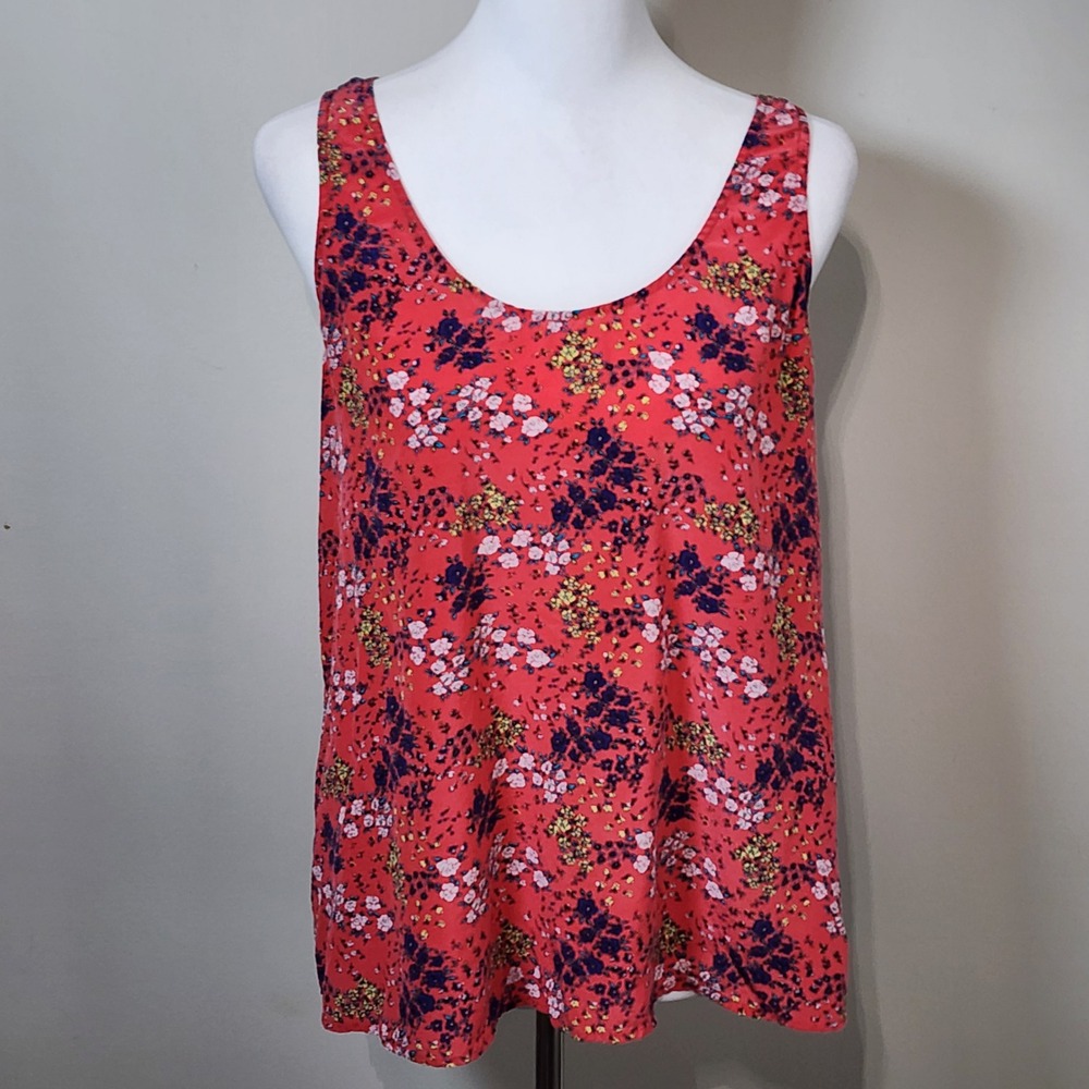 Juicy Couture Silk Floral Tank Top Womens Medium Red Sleeveless Tie Back Summer